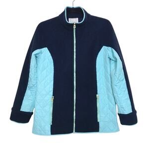 Sail To Sable Small Blue Colorblock Sherpa Zip Front Jacket Quilted Cozy Lounge
